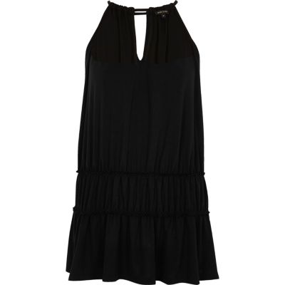 Black ruched trapeze cami dress